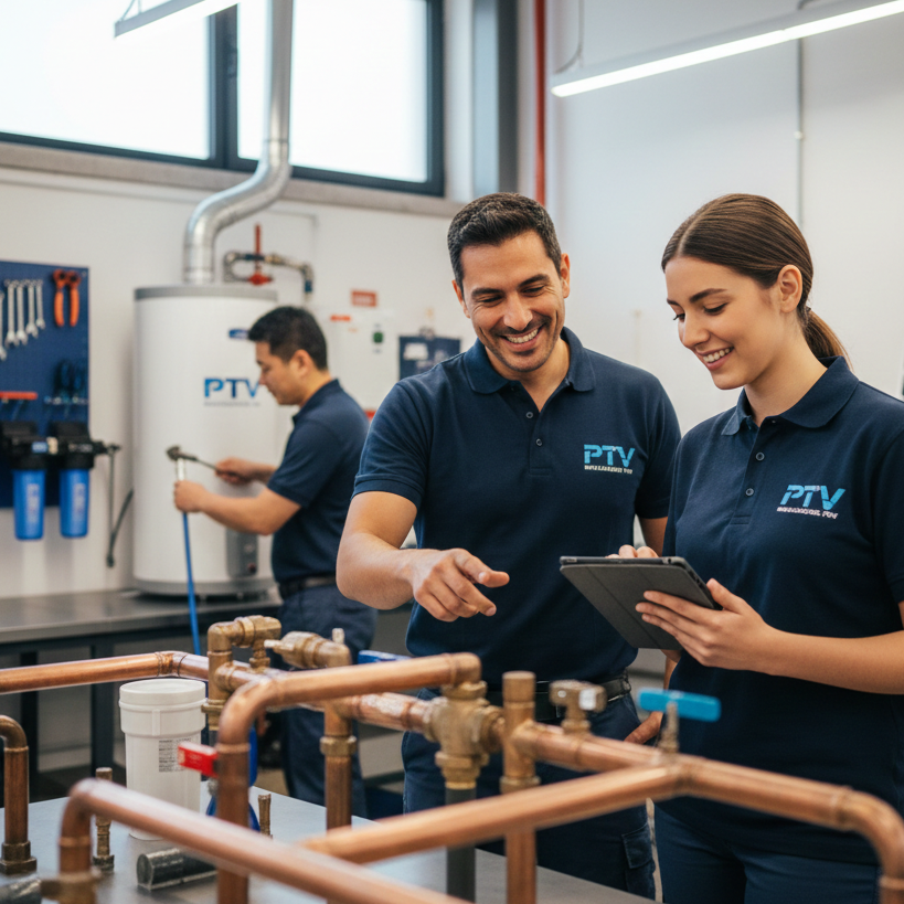 Equipo de fontanería trabajandos